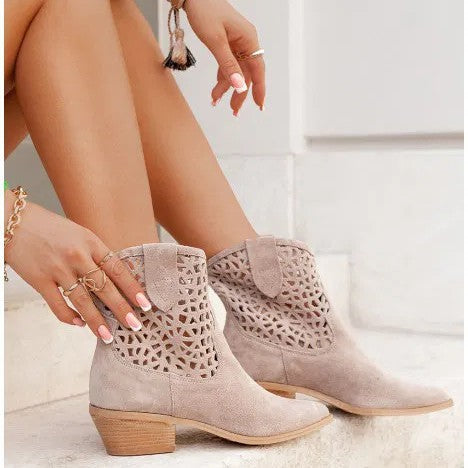 Womens Plus-Size Fashion Ankle Boots With Hollowed-Out Design And Chunky Heel See size chart under “more details” The Fashion Celestial