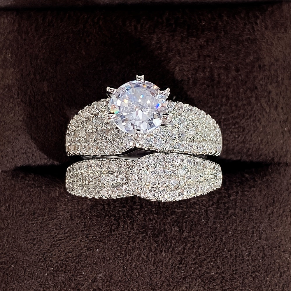 Set of 2 Bridal Wedding Rings with Inlaid Zirconia for Women'S Engagement Proposal Gift Jewelry NovaCart