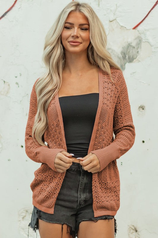 Solid Hollow Knit Open-Front Cardigan Shop Style & More | Fresh Looks, Everyday Deals & Free Shipping