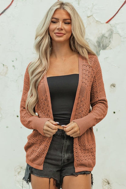 Solid Hollow Knit Open-Front Cardigan Shop Style & More | Fresh Looks, Everyday Deals & Free Shipping
