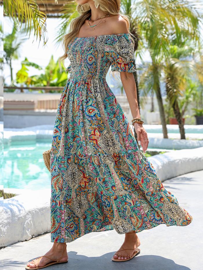 Women’s Paisley One‑Shoulder Maxi Dress FitiqueFit