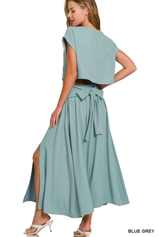 Zenana Heavy Woven Span Crop Tee & Skirt Set West2East Surf