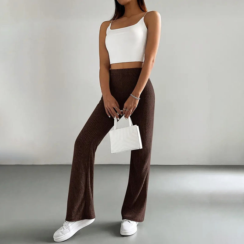 Solid Rib-Knit Pull-On Jogger Pants for Women FitiqueFit