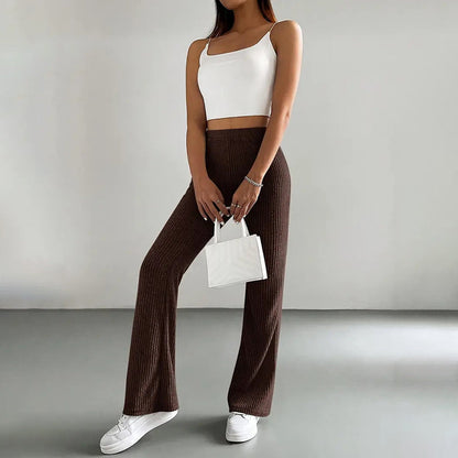 Solid Rib-Knit Pull-On Jogger Pants for Women FitiqueFit