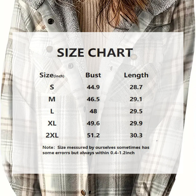 Women's Plaid Button-Up Long Sleeve Jacket Fall Winter  Flap Button Pocket Design Casual Hooded Fleece-Lined Warm Coat See size chart under “more details” The Fashion Celestial
