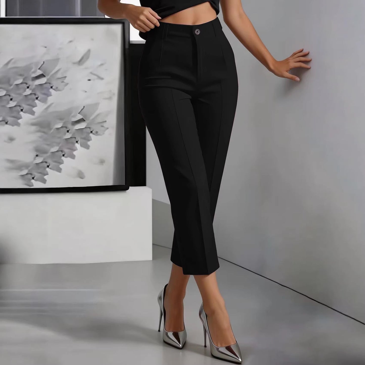 Women's High-Waisted Straight-Leg Pants – Drapey Cropped Fit FitiqueFit