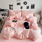 Washed Cotton Solid Color Double Spliced Four-Piece Bedding Set - Sheet, Quilt Cover, Pillowcases for Employee and Dormitory Use