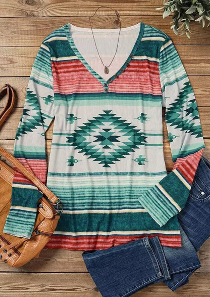 Tribal Roots V Neck Pullover | Boho Chic Long Sleeve T-Shirt Country in My Heart