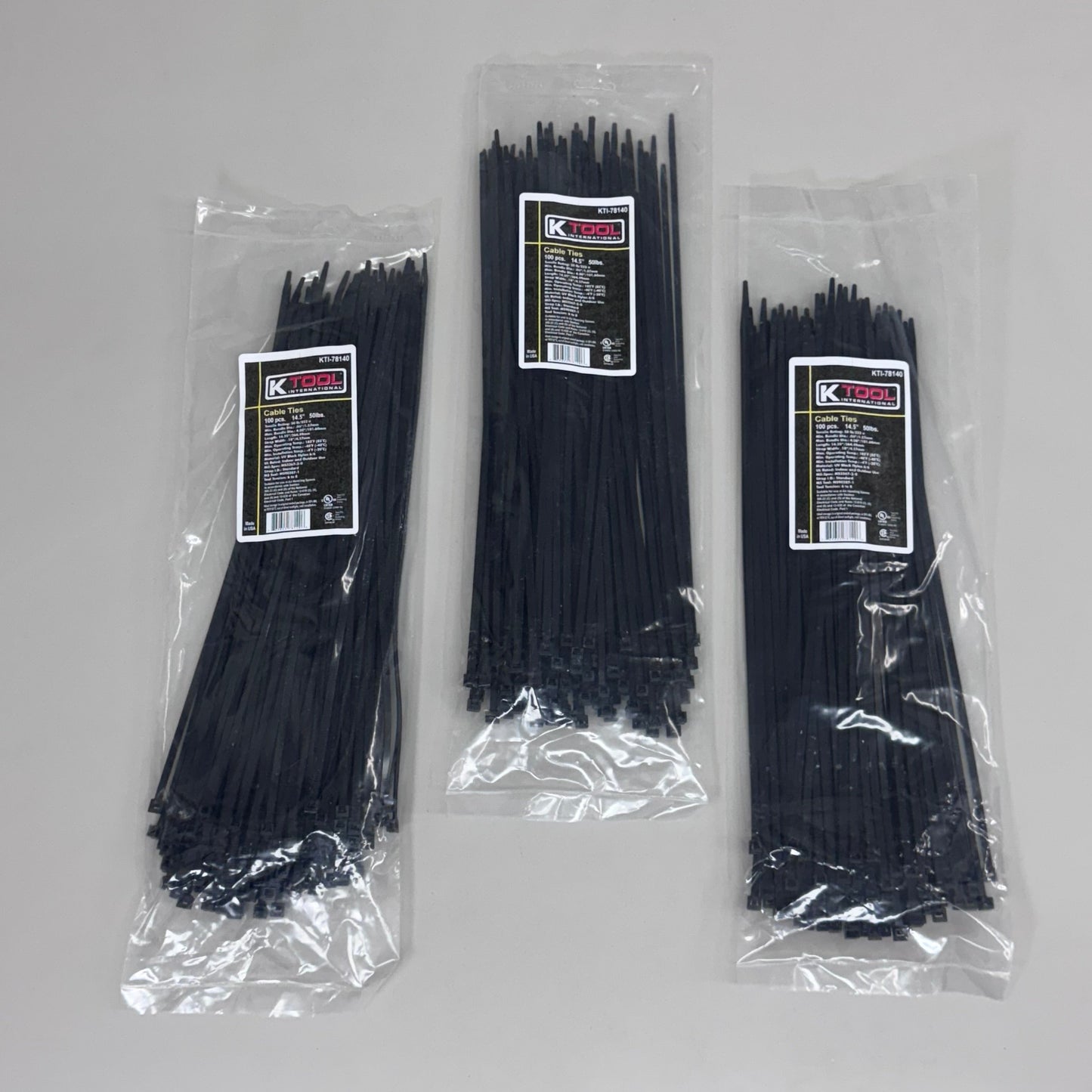 KTOOL (300 PACK)Cable Ties 50lbs Tensile Rating 14"L Strap Width 18" Black Nylon PayWut