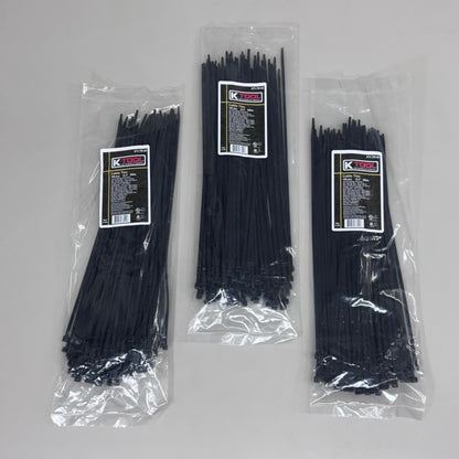 KTOOL (300 PACK)Cable Ties 50lbs Tensile Rating 14"L Strap Width 18" Black Nylon PayWut