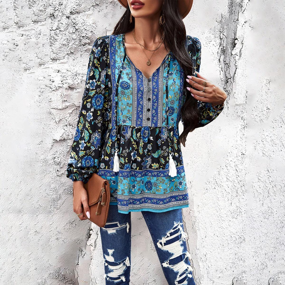 Western V-neck Long Sleeved Top | Perfect Cowgirl Style for Every Occasion Country in My Heart