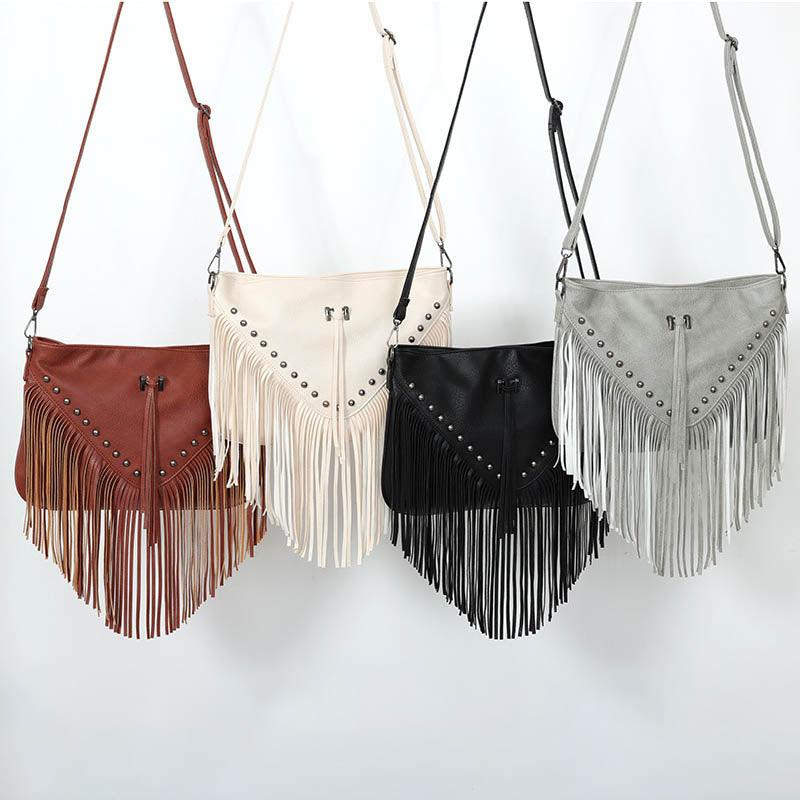 Trendy Riveted Tassel Shoulder Bag – Stylish and Practical Handbag with Tassels and Rivets Country in My Heart