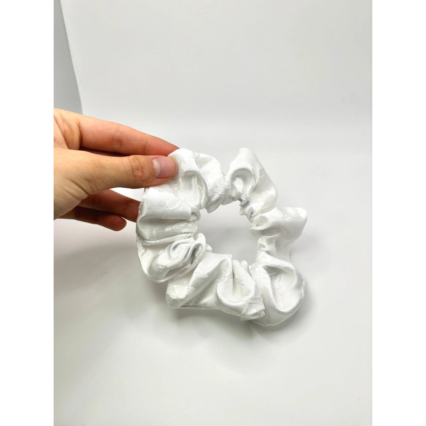 Mini White Leaf Satin Scrunchie Enchanted Scrunch
