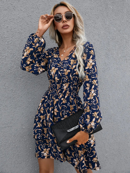 🌸 Floral Layered Surplice Balloon Sleeve Dress FitiqueFit