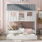 House Bunk Bed with Trundle,Roof and Windows White