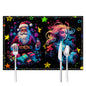 Christmas table mat with white linen starry sky and Santa Claus print