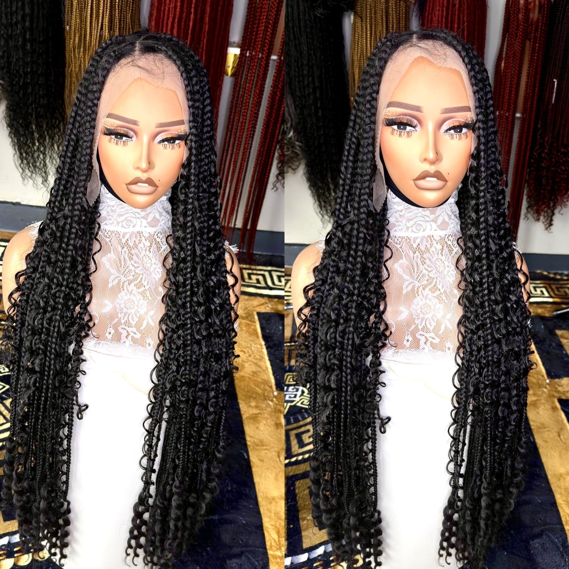 Black Boho knotless braids large knots HOL stores