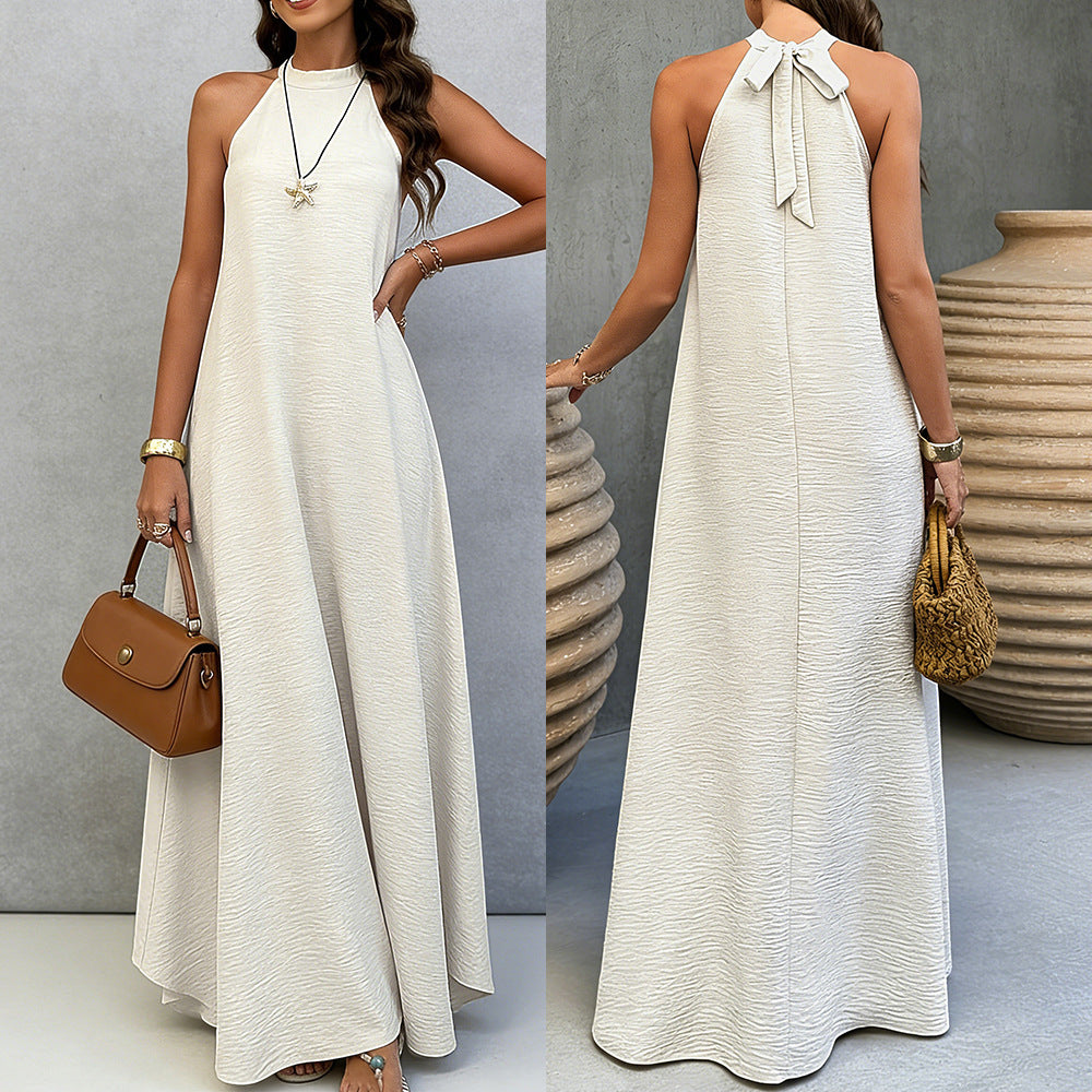 Women's Ice Silk Crinkle Sleeveless Swing Maxi Dress FitiqueFit