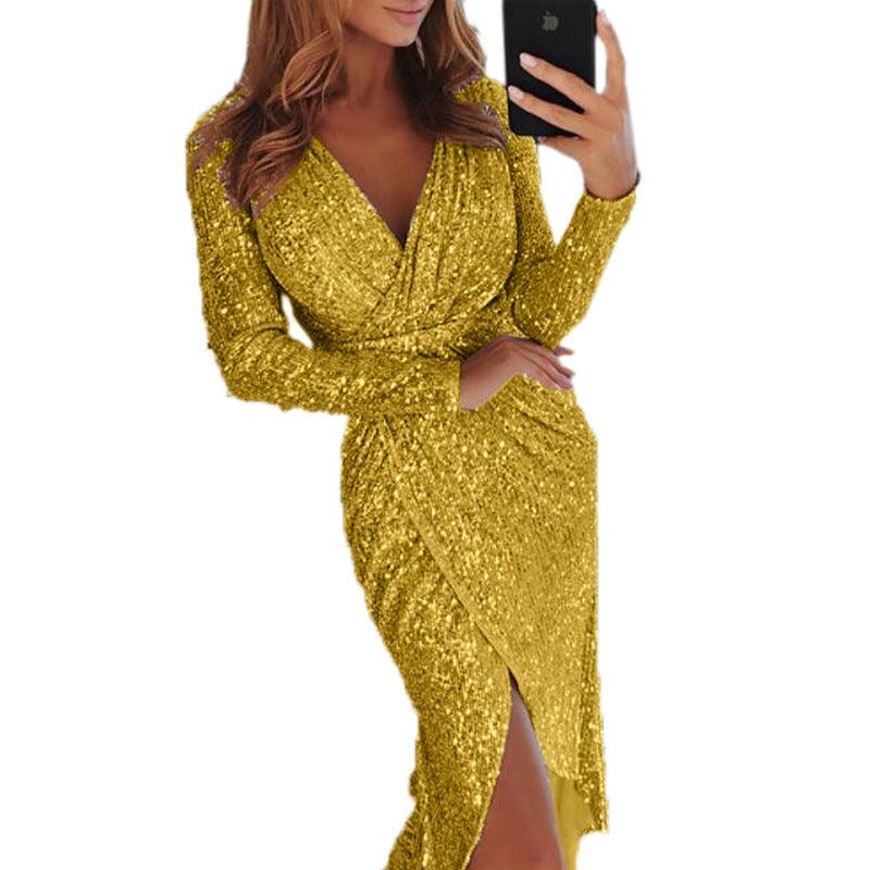 Long Sleeve V-Neck Sequin Dinner Dress | Sexy Chic Dress for Special Occasions Country in My Heart