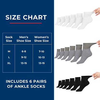 Men's Cotton Diabetic Ankle Socks (6 Pair) DSC