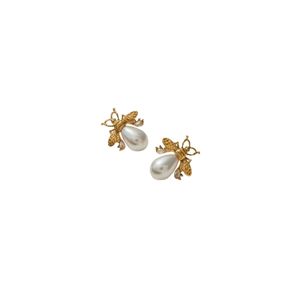 Pearl Bee Stud Earrings 18k Gold Non Tarnish Deep South Originals