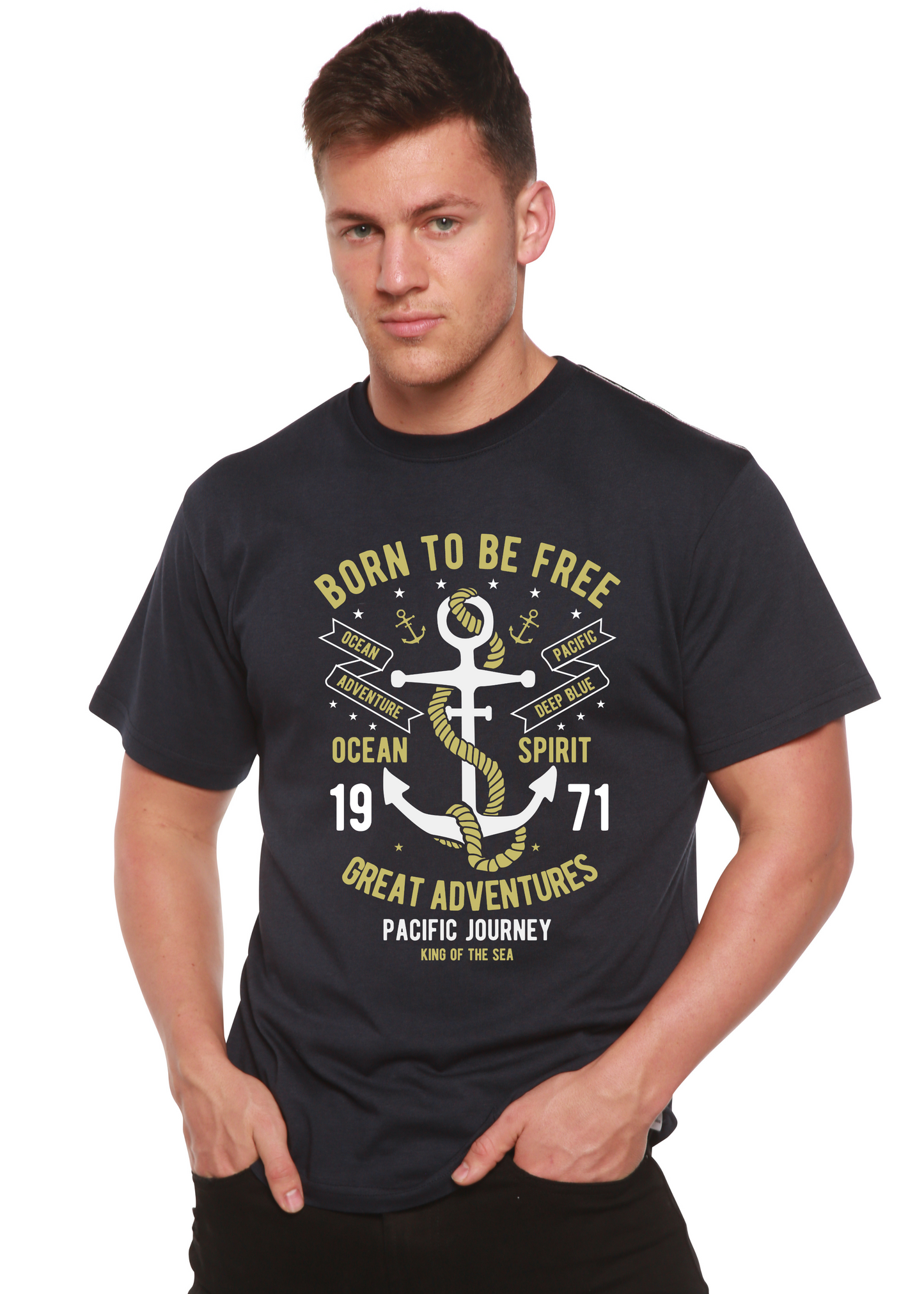 Born To Be Free Men's Bamboo Viscose/Organic Cotton Short Sleeve Graphic T-Shirt Spun Bamboo