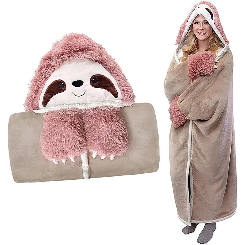 Winter Hooded Flannel Sloth Shaped Blanket ViralGalleria.com