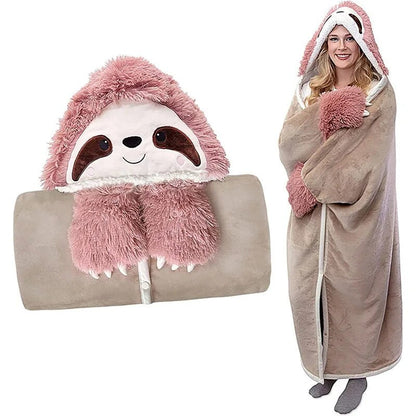 Winter Hooded Flannel Sloth Shaped Blanket ViralGalleria.com
