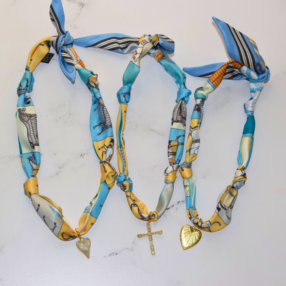 Scarf Necklace ~ Blue Horse Pattern Deep South Originals