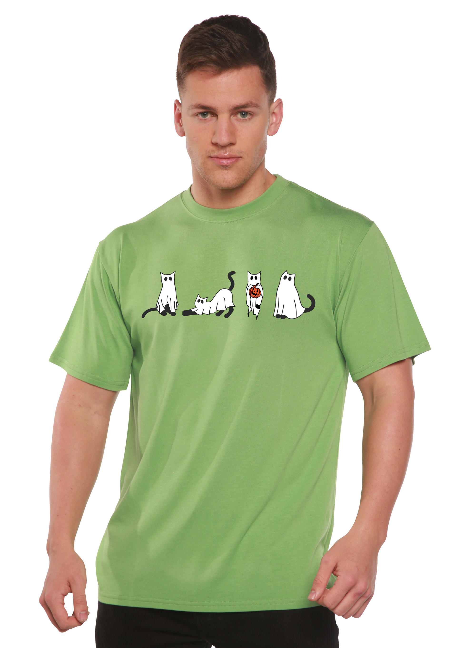 Halloween Cats Men's Bamboo Viscose/Organic Cotton Short Sleeve Graphic T-Shirt Spun Bamboo