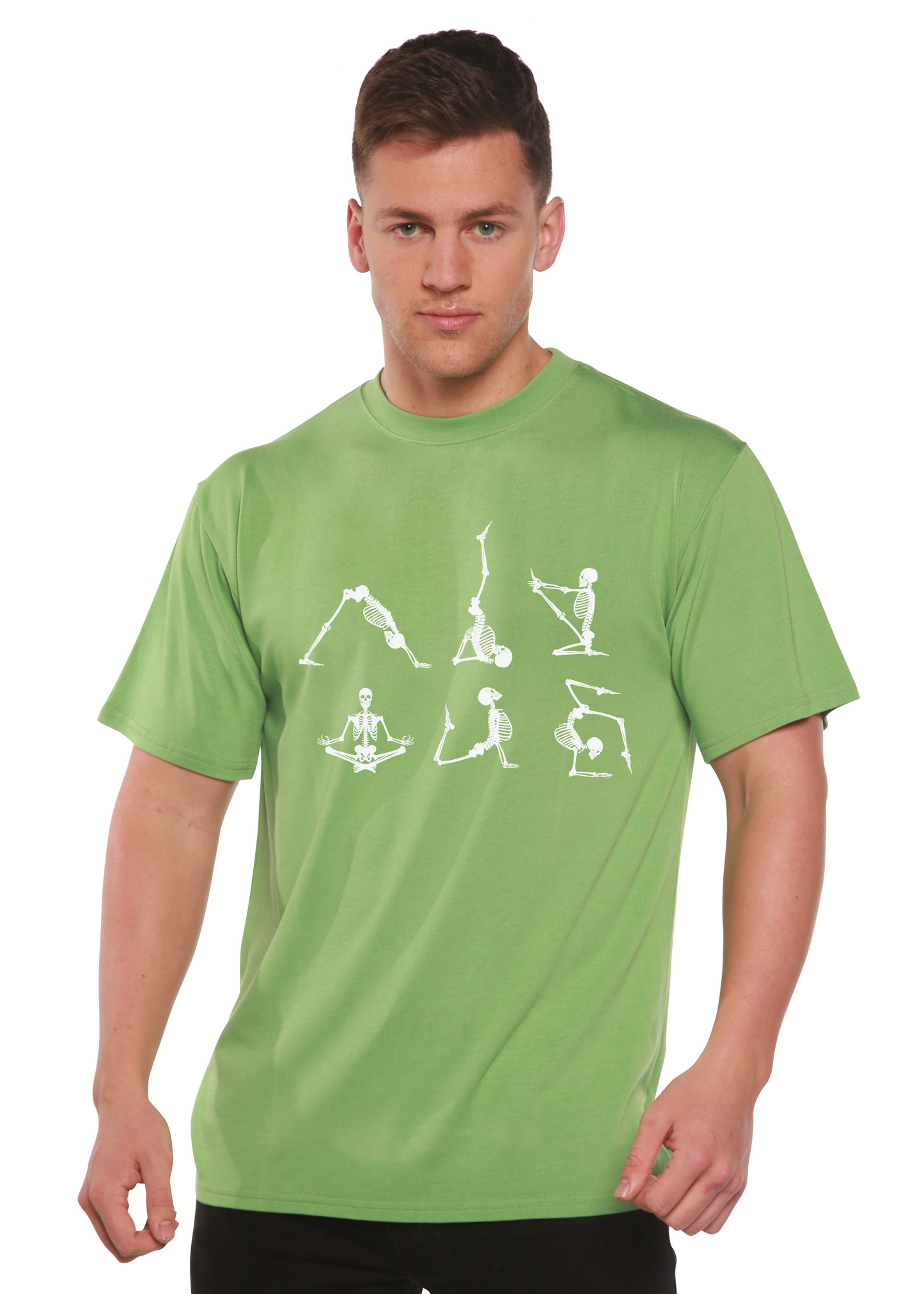 Halloween Skeleton Namaste Men's Bamboo Viscose/Organic Cotton Short Sleeve Graphic T-Shirt Spun Bamboo
