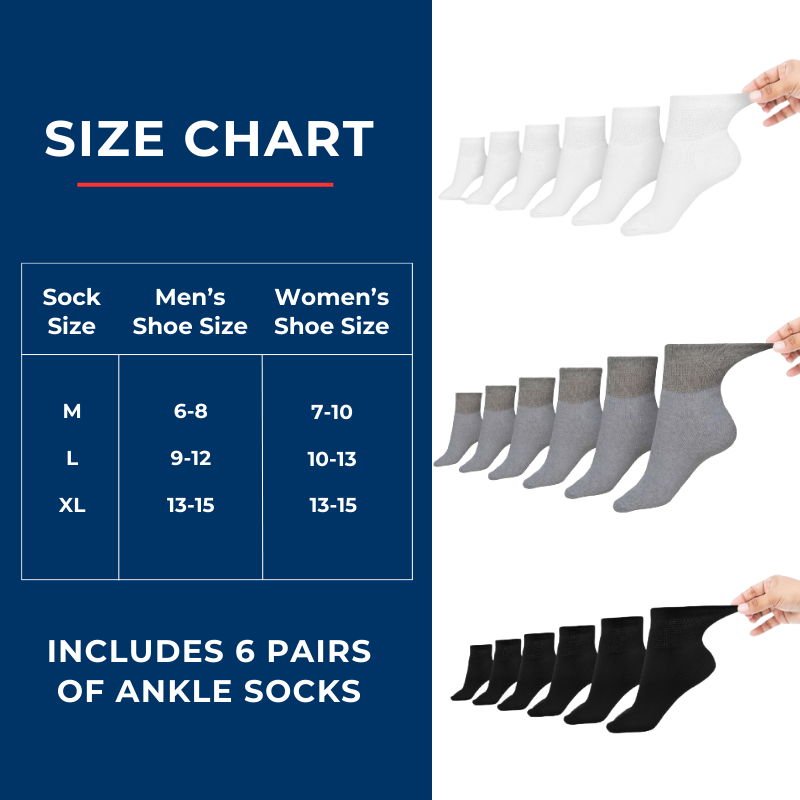 Women's Cotton Diabetic Ankle Socks (6 Pair) DSC