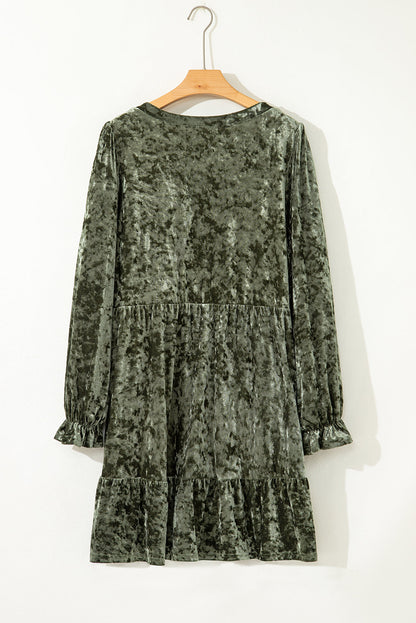 Coffee Plus Size Velvet Babydoll Mini Dress with Puff Sleeve Garden Naked Curves