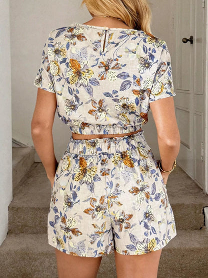 Floral Print Crop Top and Shorts Set New Era Fashion LLc