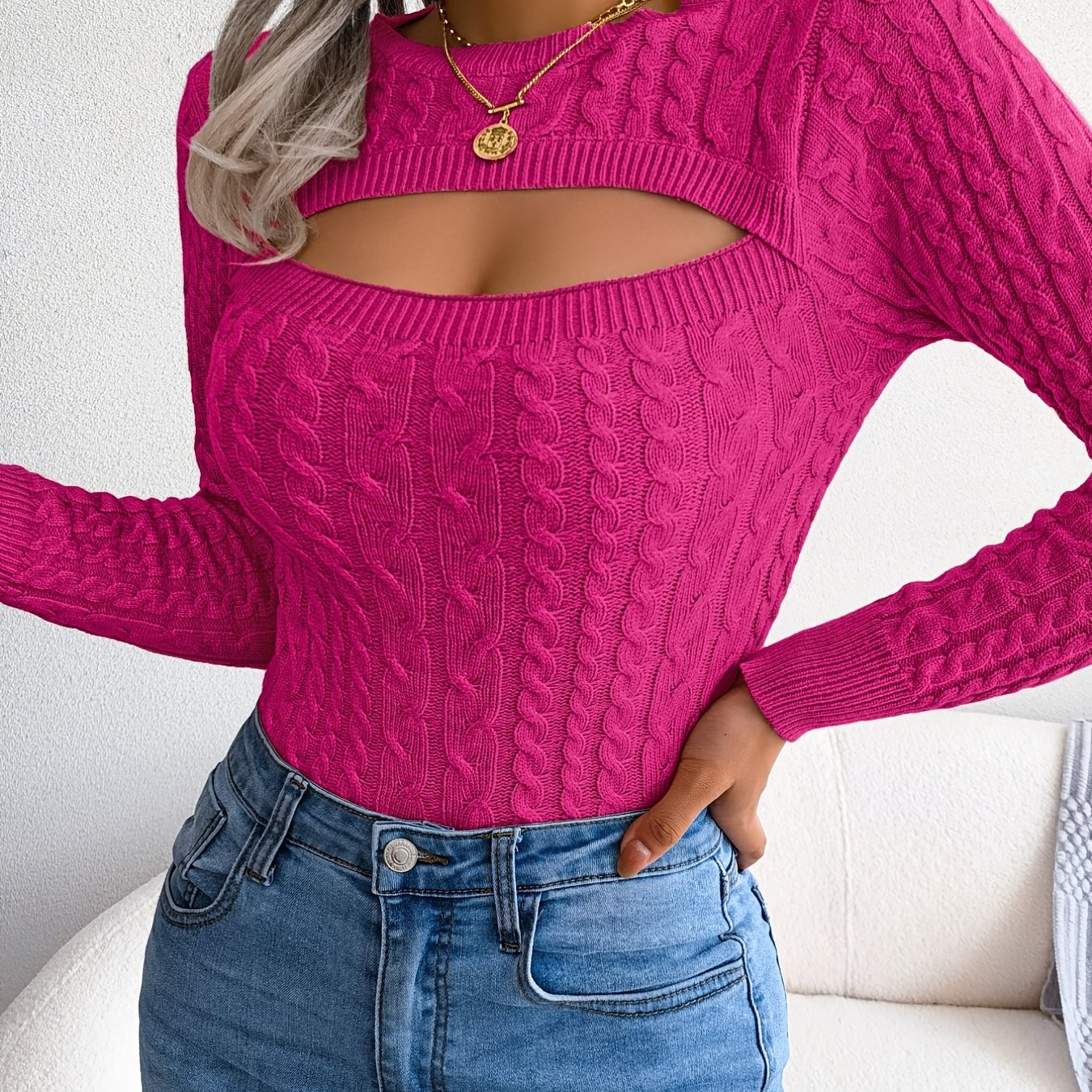 Women'S Long Sleeve Hollow Sweater | High Stretch Fabric, Crew Neck, Sexy Slim Fit, Autumn/Winter NovaCart