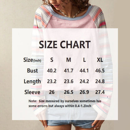 Women's Striped Long Sleeve Top Round Neck Pullover FitiqueFit