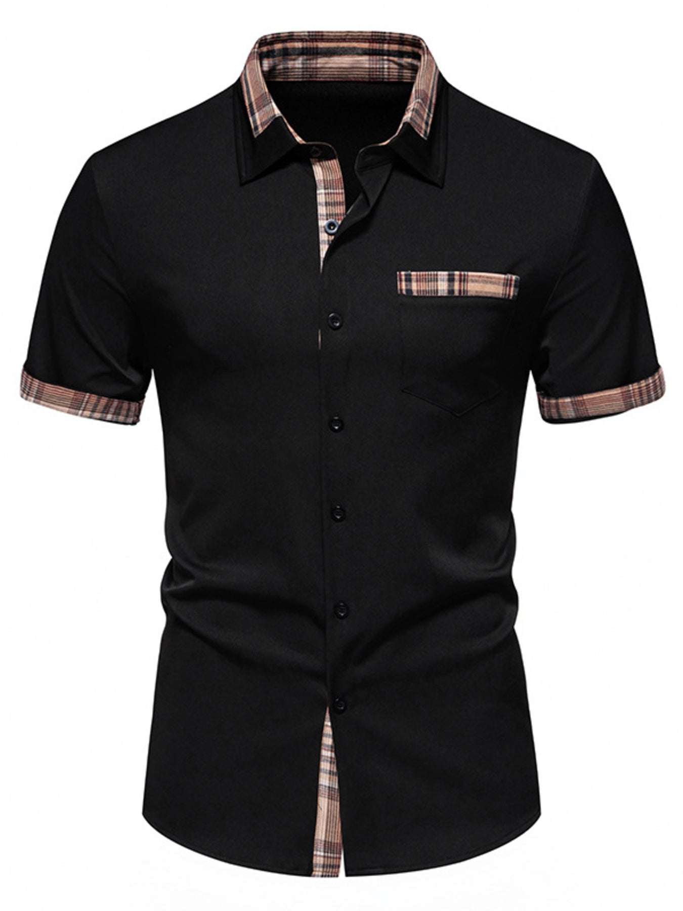 Men's Short Sleeve Plaid Trim Shirt New Era Fashion LLc