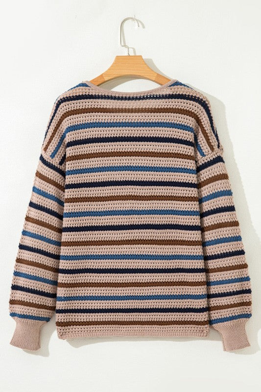Stripe Drop Shoulder Round Neck Sweater Shop Style & More | Fresh Looks, Everyday Deals & Free Shipping