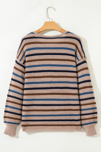 Stripe Drop Shoulder Round Neck Sweater Shop Style & More | Fresh Looks, Everyday Deals & Free Shipping