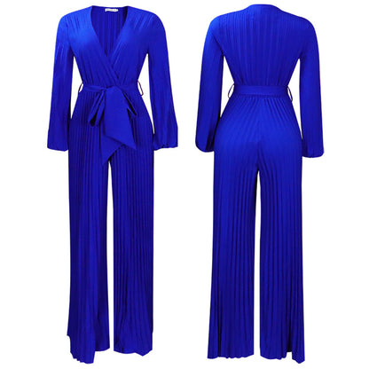 V-neck Lace Up Pleated Wide-leg Plus Size Jumpsuit See size chart under “more details” The Fashion Celestial