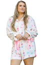 White Plus Size Wine Glass Print Bow Knot Pajama Set Garden Naked Curves