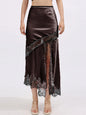 Lace Trim Asymmetrical Midi Skirt See size chart under “more details” The Fashion Celestial