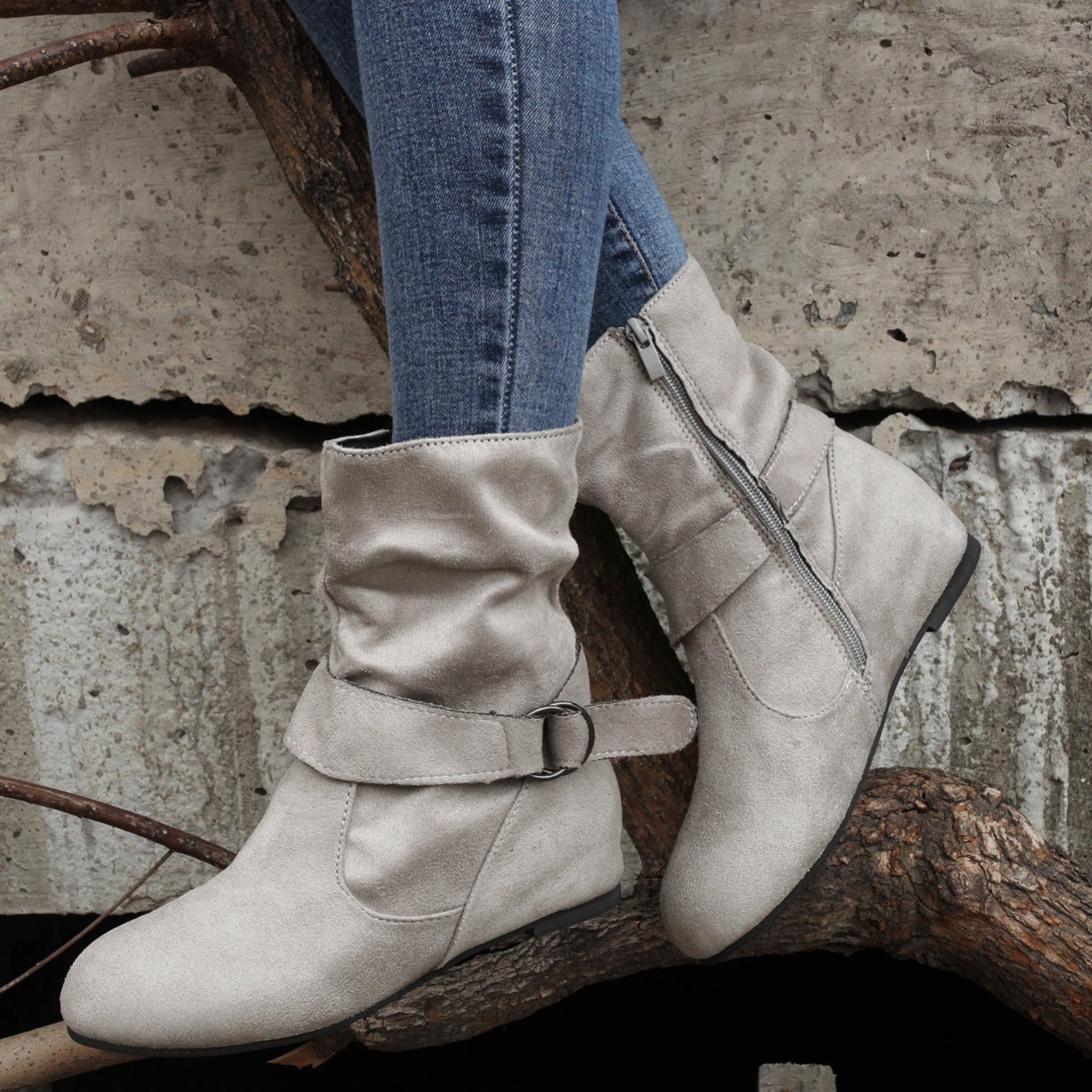 1.18inch Inner Height Increase Women's Short Boots with Flat Sole, Buckle Closure, Comfortable, Warm, and Lightweight, Women Shoes NovaCart