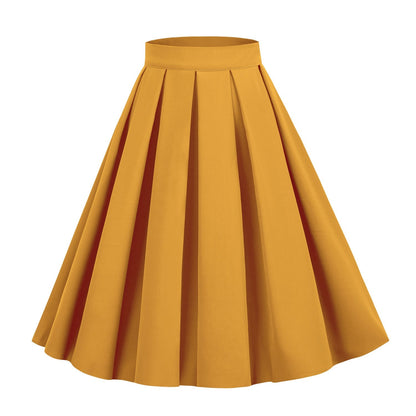 Solid Color A- Line Waist Fitted Umbrella Swing Mid-waist Large Swing All-matching Bubble Skirt Grayceful LLC