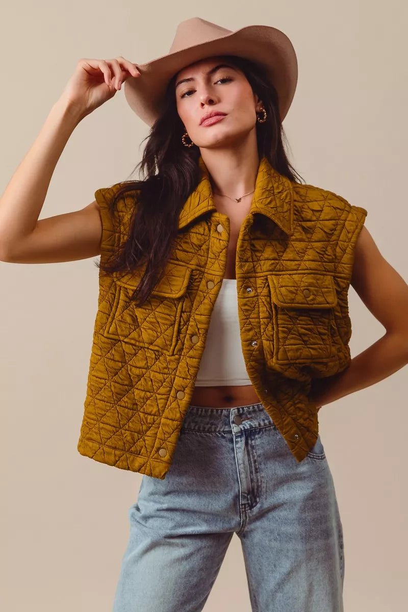 SO ME Triangle Quilting Stitch Button Up Knit Vest West2East Surf