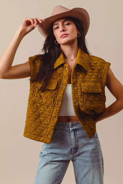 SO ME Triangle Quilting Stitch Button Up Knit Vest West2East Surf