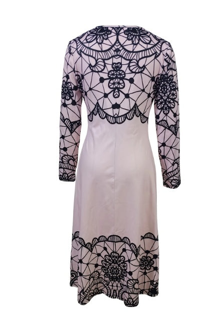 Ladies' Round Neck Printed Fashionable Dress FitiqueFit