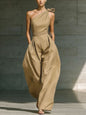Women's Loose Sleeveless Off-Shoulder Belted Wide-Leg Jumpsuit FitiqueFit
