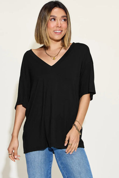 Basic Bae Full Size Bamboo V-Neck Drop Shoulder T-Shirt New Era Fashion LLc