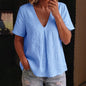 Women's Pleated Cotton-Linen Short-Sleeve Shirt – 5 Colors S–XXL FitiqueFit
